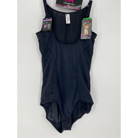 Maidenform Bodysuit Women’s Large Black Shape Solution Slimming Waist Cinching - Picture 1 of 12